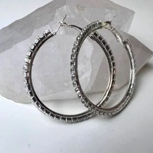 Silver Rhinestone Hoop Earrings